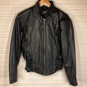 Barney’s Leather Black Studded Biker Leather Jacket, Women's Size Medium